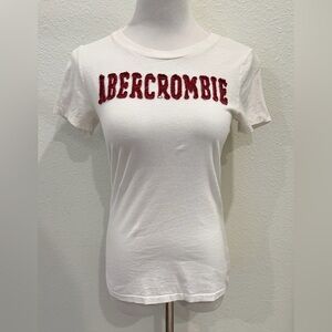 Y2K Abercrombie & Fitch Women’s Graphic Baby Tee Shirt Top Large White Appliqué